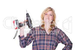 Craftswoman with drill machine