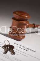 Foreclosure Notice, Gavel and House Keys