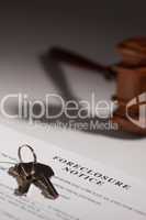 Foreclosure Notice, Gavel and House Keys