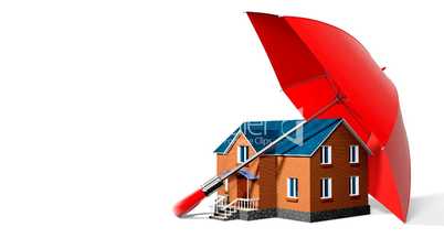 red umbrella, protecting new private house