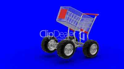 Shopping cart transforming in high-speed transport with large wheels
