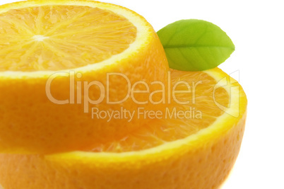 Juicy orange with leaf