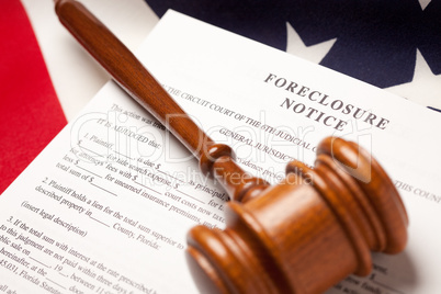 Gavel, American Flag and Foreclosure Notice