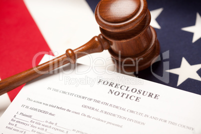 Gavel, American Flag and Foreclosure Notice