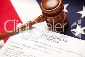 Gavel, American Flag and Foreclosure Notice