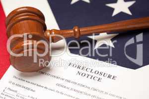 Gavel, American Flag and Foreclosure Notice