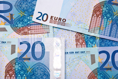 Twenty Euro banknotes background