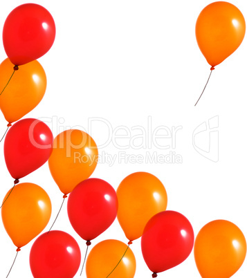 Red and orange balloons on white background