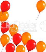 Red and orange balloons on white background