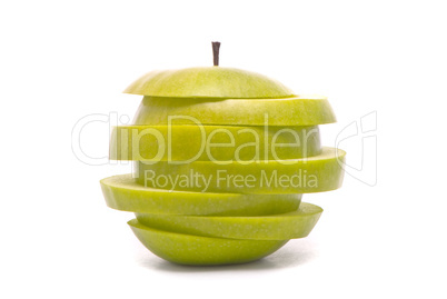 Sliced green apple on studio white