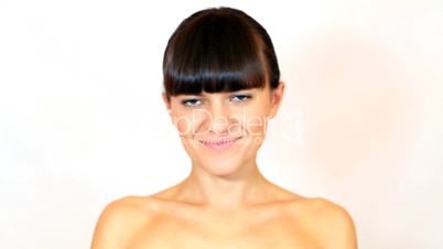 Topless woman showing thumbs up / ok sign