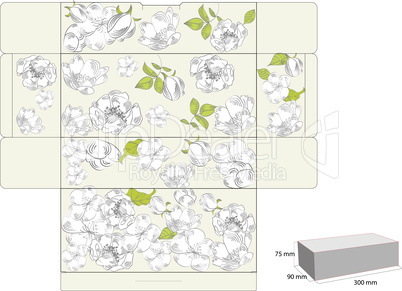 Template for gift box with flowers