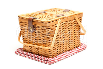 Picnic Basket and Folded Blanket Isolated