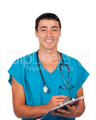 Assertive doctor holding a stethoscope