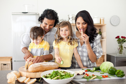 family preparing lunch together