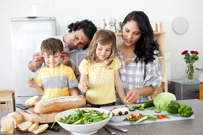 family preparing lunch together