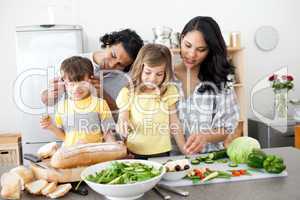 family preparing lunch together