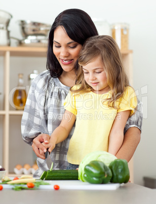 mother helping her daughter