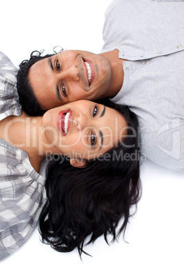 Loving couple lying on the floor