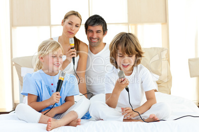 Animated family singing together