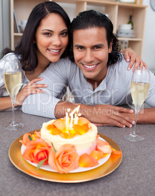 Elegant man and his wife celebrating his birthday