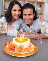 Elegant man and his wife celebrating his birthday
