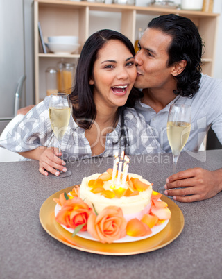 Romantic couple celebrating
