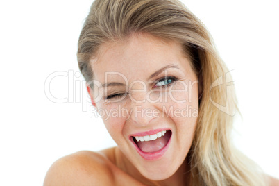 Cheerful Woman winking