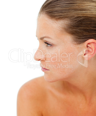 Worried woman after having a spa treatment