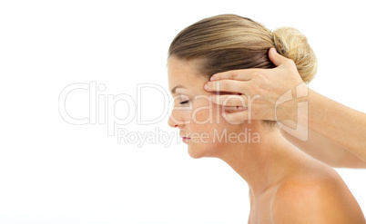 Cheerful woman having a head massage