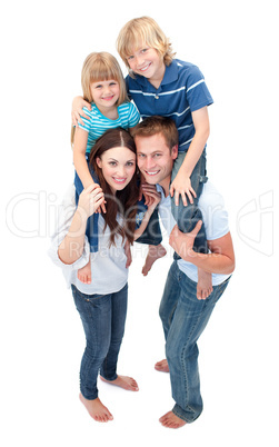 Close-up of family enjoying piggyback ride