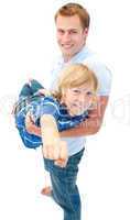 Animated father giving his son piggyback ride