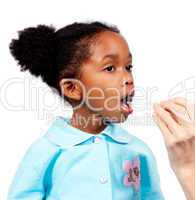 Close-up of a nurse taking little girl's temperature