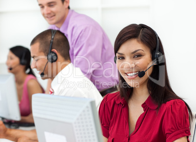 Positive Customer service representative using headset