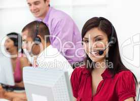 Positive Customer service representative using headset