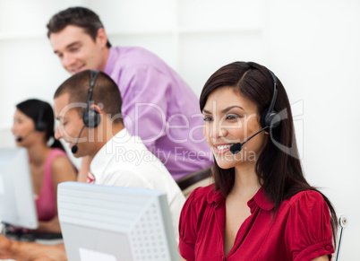 Smiling Customer service representative with headset on