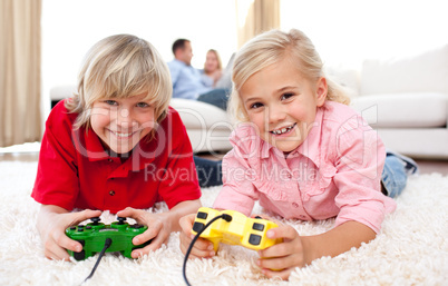 Children playing video games