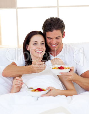 Romantic couple having breakfast