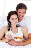Loving couple having breakfast