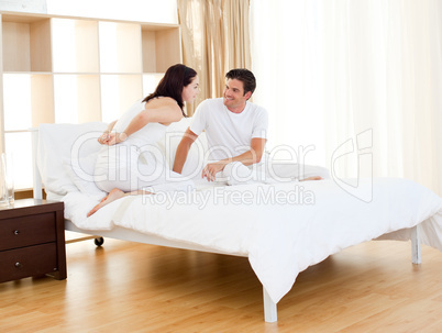 Romantic couple finding out pregnancy test