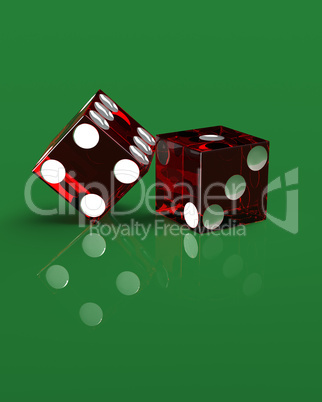 Right handed casino dice on green