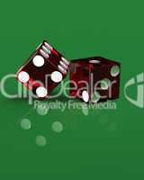Right handed casino dice on green