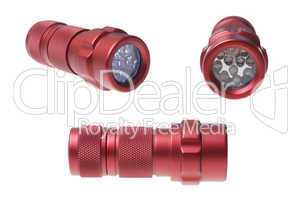 3 red flashlight isolated on white
