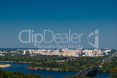 Panoramic view of Kyiv residential district and Dnieper river, Ukraine