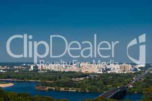 Panoramic view of Kyiv residential district and Dnieper river, Ukraine