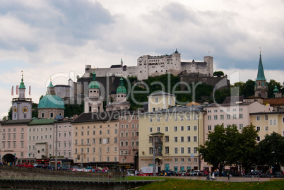 Salzburg embankment and riverside panoramic view
