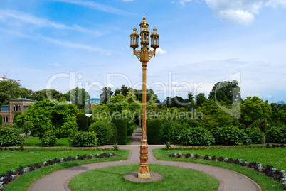 Ornate golden lantern in Stuttgart zoo