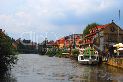 Regnitz river and Bamberg medieval pier