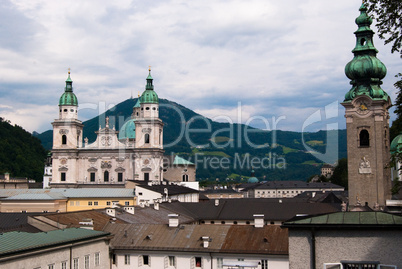 Salzburg Cathedral and Alps panoramic view, Austria