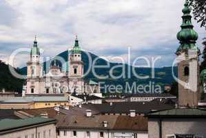 Salzburg Cathedral and Alps panoramic view, Austria